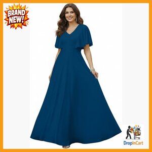 Elegant V-Neck Maxi Dress Formal Evening Gown A-Line Chic Special Occasion